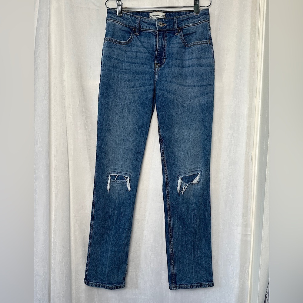 3/$20 💥 Abercrombie Kids High Rise Straight Leg‎ Distressed Denim Jeans | 15/16